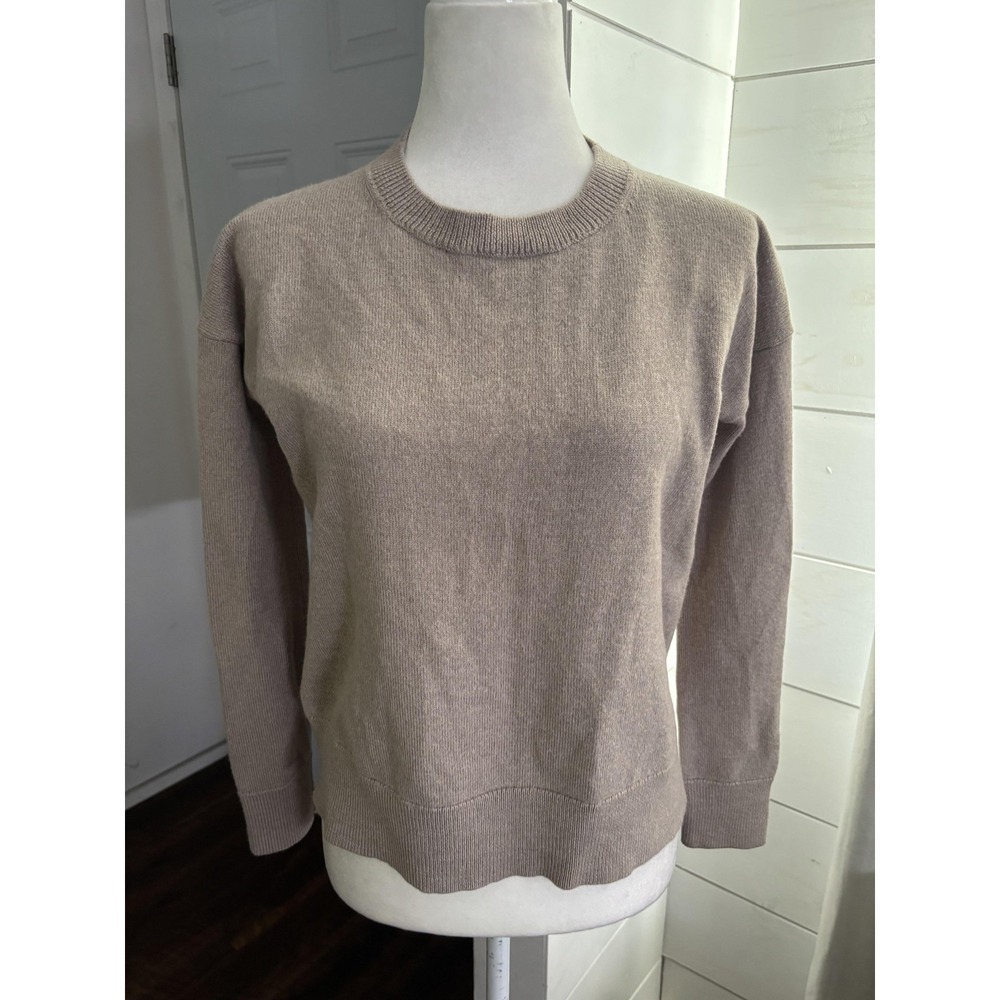Babaton Sweater Womens Small Taupe Beige 100% Merino Wool Crewneck Knit Aritzia